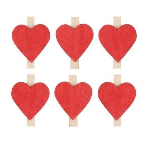dekorace SRDÍČKO 3cm na kolíčku, 6ks, dřevo