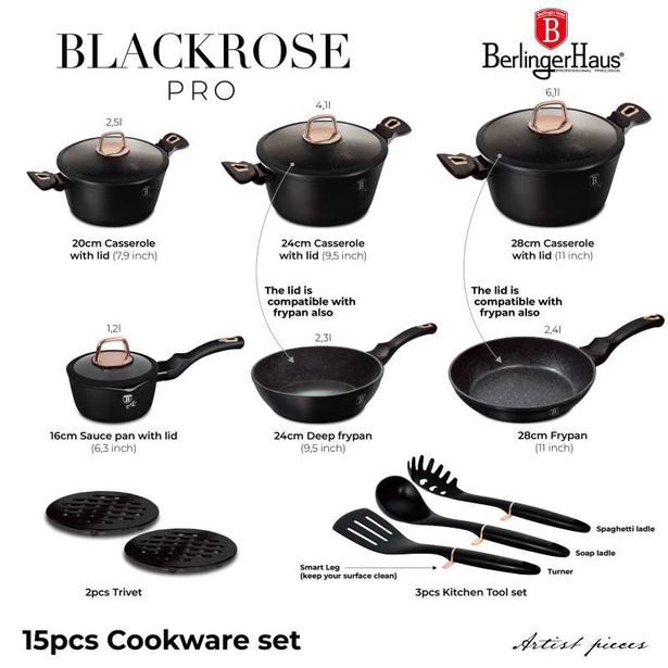 BERLINGERHAUS Sada nádobí s mramorovým povrchem 15 ks Black rose Collection BH-8234