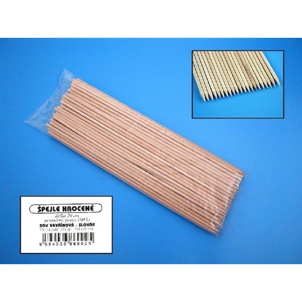 špejle 20cm, d3mm, 50ks, hroc.., špíz, dřevo