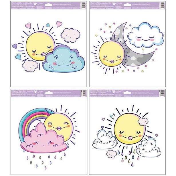 dekorace okenní MRÁČKY,SLUNÍČKA 30x33,5cm, ruč.mal., fólie