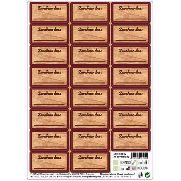 etikety ZAVAŘENO (23ks)-im.Dřevo, obd.samolepky