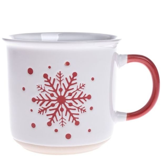 hrnek 450ml BÍLÝ, ČERVENÁ VLOČKA, keramika