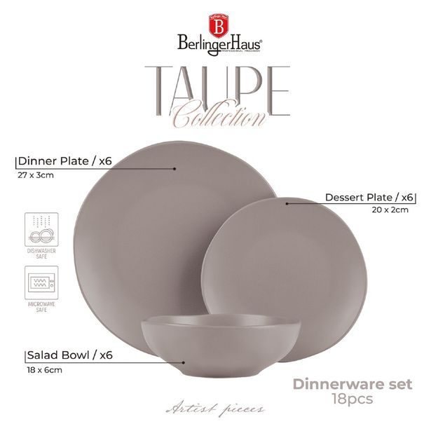 BERLINGERHAUS Jídelní sada talířů 18 ks Taupe Collection BH-10023