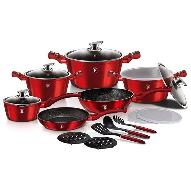 BERLINGERHAUS Sada nádobí s mramorovým povrchem 18 ks Burgundy Metallic Line BH-7035
