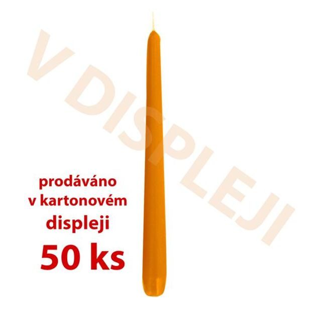 Nezařazeno SVÍČKA KÓNICKÁ DISP.50KS,18,5X2,3CM PARAF.ORANŽOVÁ_hamashop