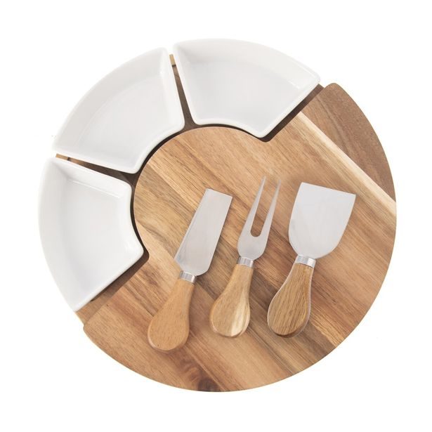 Krájecí prkénko s kráječi na sýr a miskami pr. 28 cm