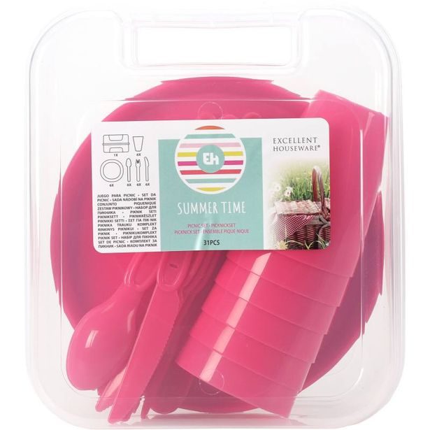EXCELLENT HOUSEWARE Pikniková sada nádobí v boxu 31 ks růžová KO-030001750ruzo