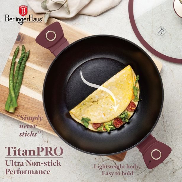BERLINGERHAUS Pánev wok s poklicí a titanovým povrchem 30 cm Leonardo Collection BH-8035