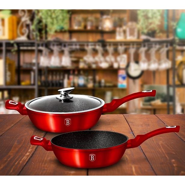 BERLINGERHAUS Pánev hluboká s mramorovým povrchem a poklicí 32 cm Burgundy Metallic Line BH-1261