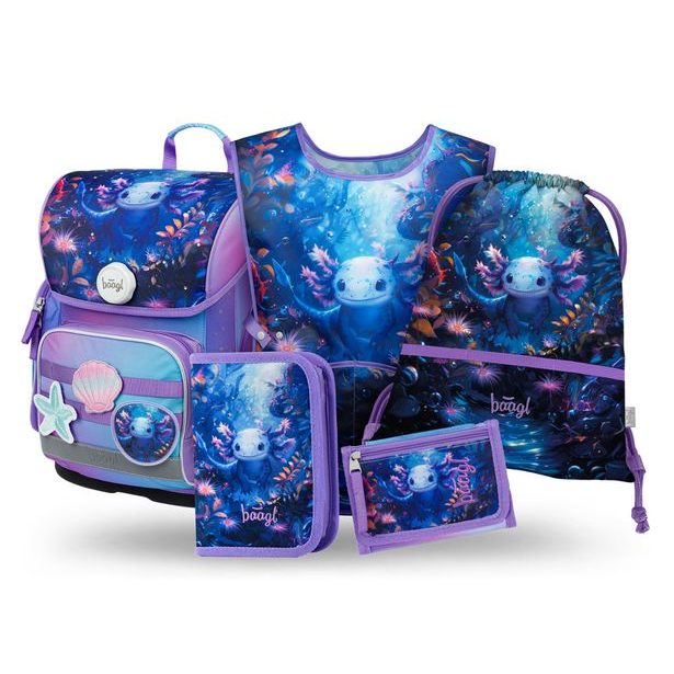 BAAGL SET 5 Ergo Axolotl: aktovka, penál, sáček, zástěra, peněženka