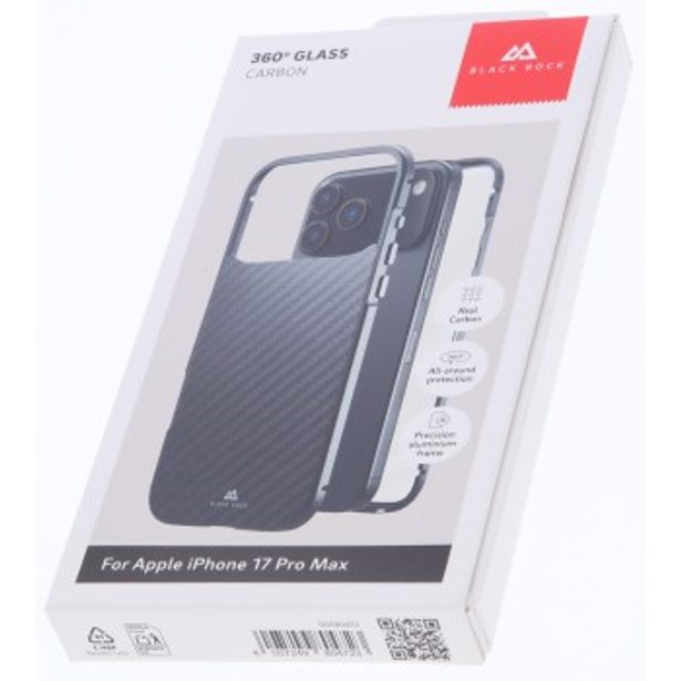 Black Rock 360° Glass, kryt pro Apple iPhone 17 Pro Max, skleněný, přední+zadní díl, karbon. úprava