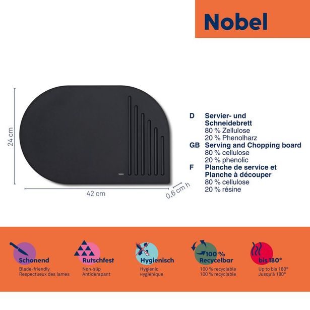 KELA Prkénko krájecí NOBEL černá 35x23x0,6 cm KL-12868