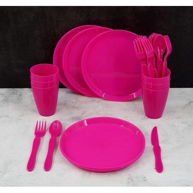 EXCELLENT HOUSEWARE Pikniková sada nádobí v boxu 31 ks růžová KO-030001750ruzo