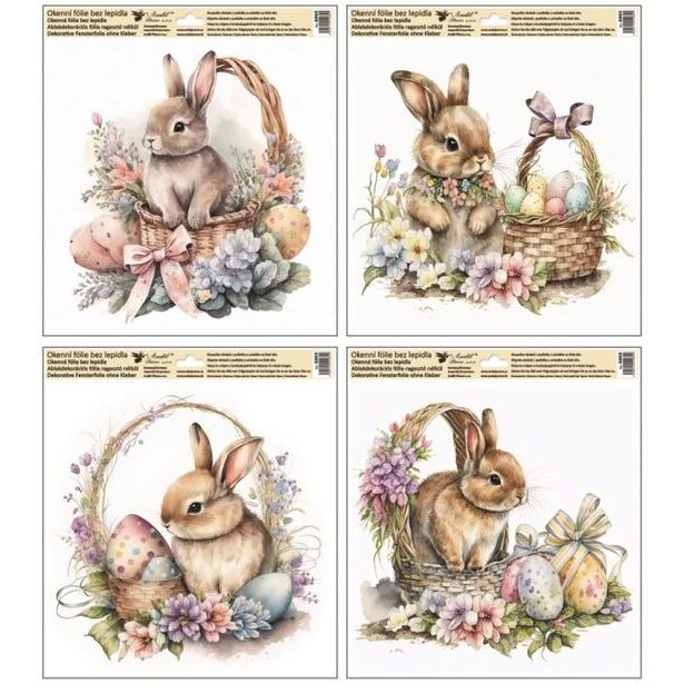dekorace okenní VELIK. ZAJÍČEK s glitry 33,5x30cm, 4motivy, fólie