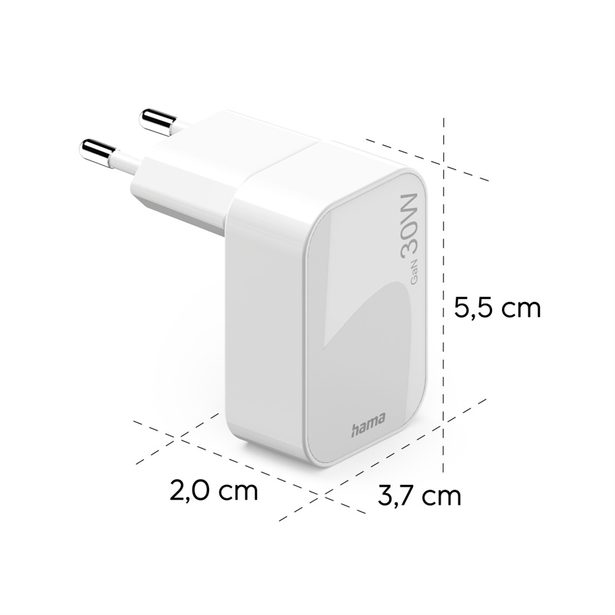 Hama rychlá USB nabíječka GaN, USB-C PD/QC 30 W, skládací