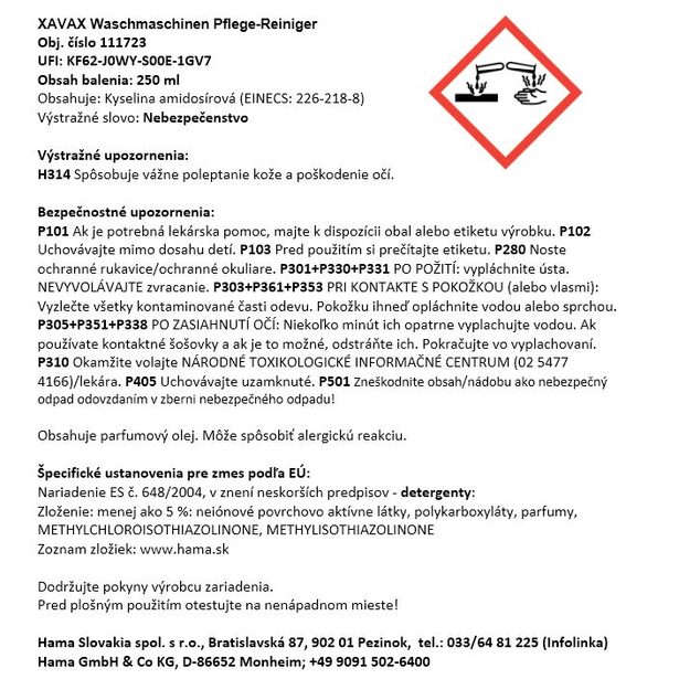 Xavax čistiaci prostriedok pre práčky, 250 ml