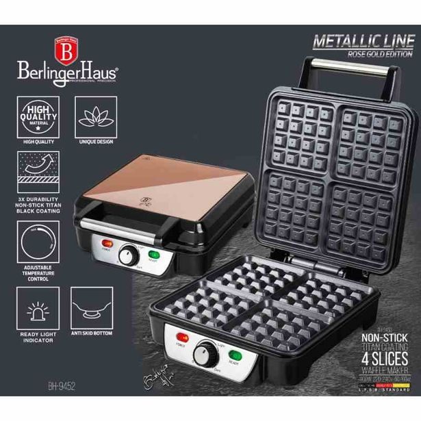 BERLINGERHAUS Vaflovač na 4 vafle Rosegold Metallic Line BH-9452
