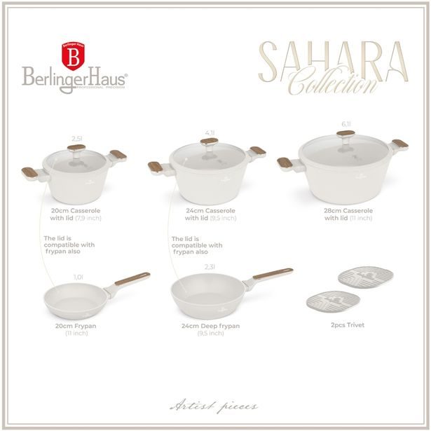 BERLINGERHAUS Sada nádobí s titanovým povrchem 10 ks Sahara Nordic Collection BH-8324