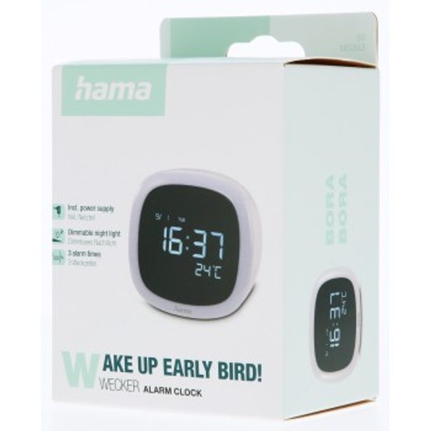 Hama Bora Bora, digitální budík, zobrazení teploty/datum, stmívatelné noční světlo, USB napájení