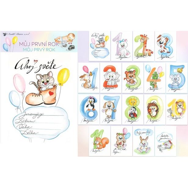 milníkové kartičky MŮJ PRVNÍ ROK, 18 ks, A5