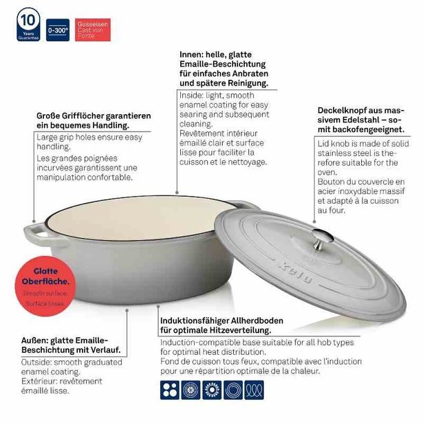 KELA Pekáč litinový s poklicí CALIDO 36x29cm šedá KL-12609