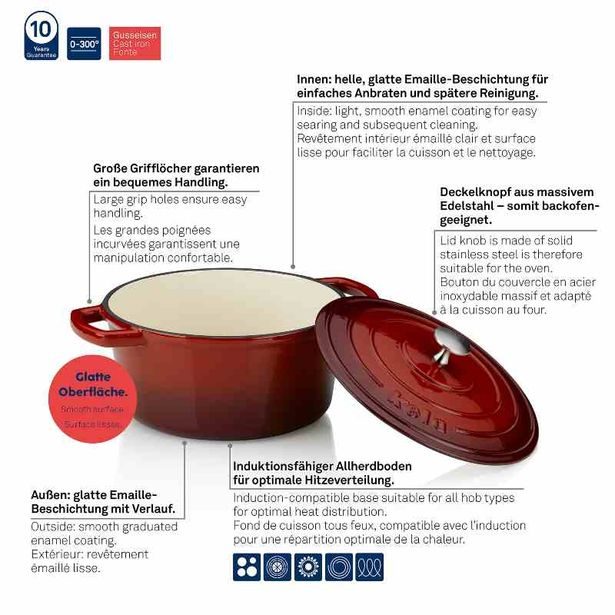 KELA Pekáč litinový s poklicí CALIDO 24 cm červená KL-11941