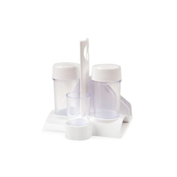 slánka+pepř. 3-dílná RONDO bílá, stojánek 10,3x10,3x11,7cm