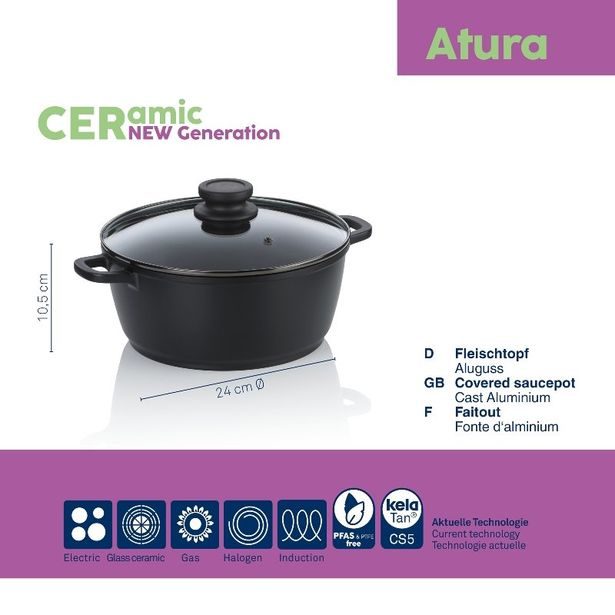 KELA Kastrol s keramickým povrchem a poklicí ATURA 24 cm 3,2 l KL-15171