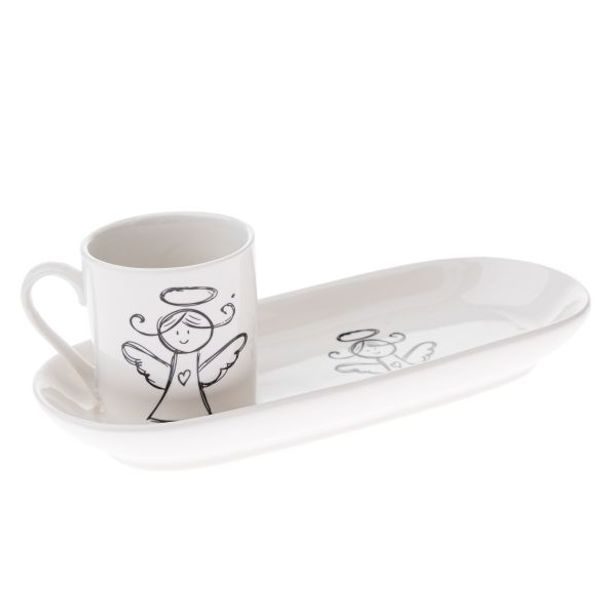 hrnek 90ml ANDĚL s podtáckem 7x21,6cm, snídaň.set, porcelán*duben 2025