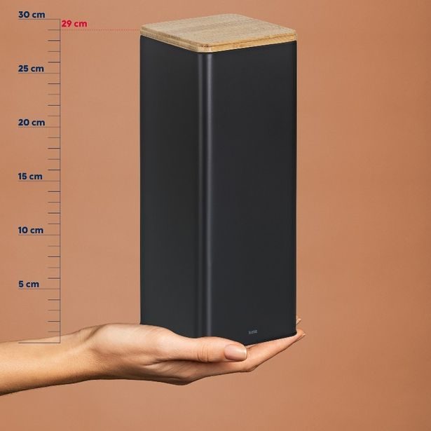 KELA Dóza na potraviny skladovací Kiril kovová černá 11,5x11,5x29,0cm 3,0l KL-17890