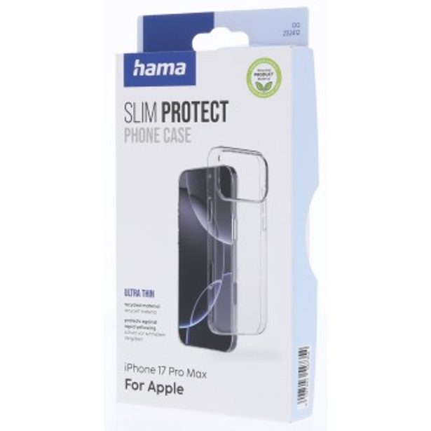Hama Slim Protect, kryt pro Apple iPhone 17 Pro Max, ultra tenký, 20 % recykl. materiálů, průhledný
