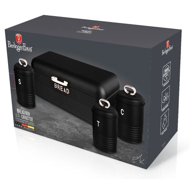 BERLINGERHAUS Chlebovka a dóza na potraviny sada 4 ks Matte Black Collection BH-6754