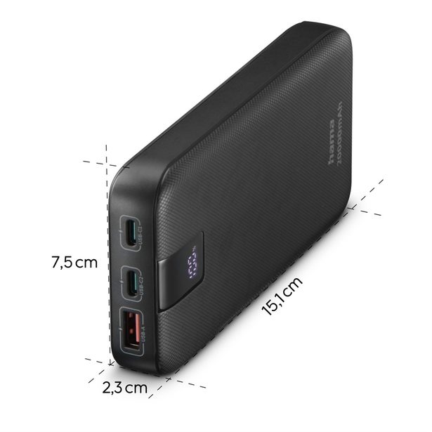 Hama PD 20 powerbanka, 20000 mAh, 3 výstupy: 1x USB-C, 2x USB-A, LED displej, PD, Qualcomm