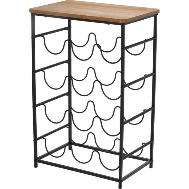 EXCELLENT HOUSEWARE Kovový stojan na víno a akátový odkládací stolek 12 lahví KO-HZ1240380drev