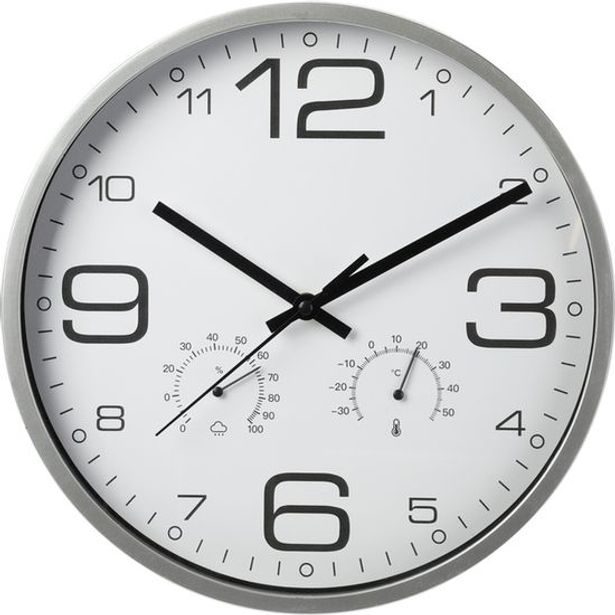 hodiny d30cm+teplom.+vlhkom., kul.nástěnné, šedé,bílé,