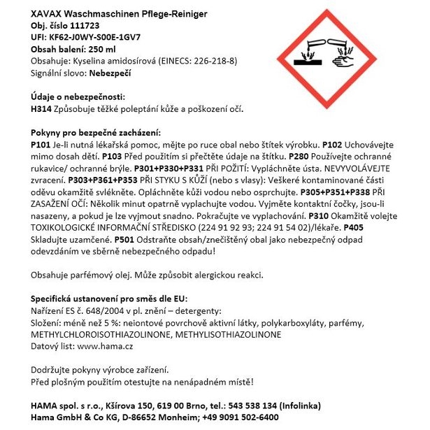 Xavax čistiaci prostriedok pre práčky, 250 ml