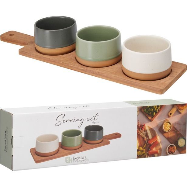 EXCELLENT HOUSEWARE Sada misek na pochutiny servírovací s prkénkem 3 ks KO-210001110