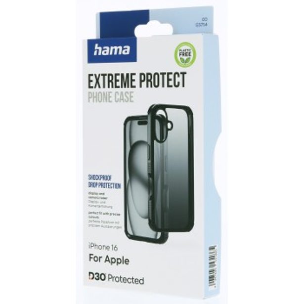 Hama Extreme Protect, kryt pro Apple iPhone 16, materiál D3O, průhledný černý