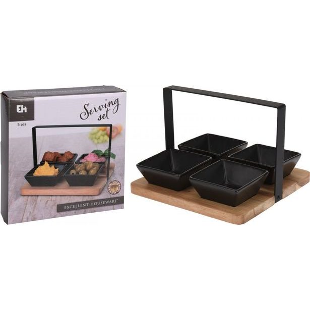 EXCELLENT HOUSEWARE Servírovací misky s podnosem sada 5 ks akát / černá KO-278000520