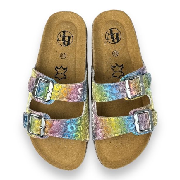 Dívčí kožené pantofle Best Feet - Rainbow