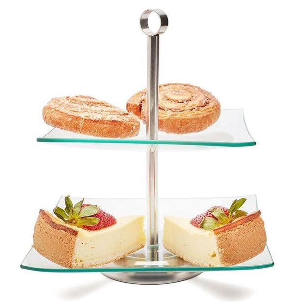 etažér 2patra, 20/25cm, čtver. MAGDALENA, sklo/Cr