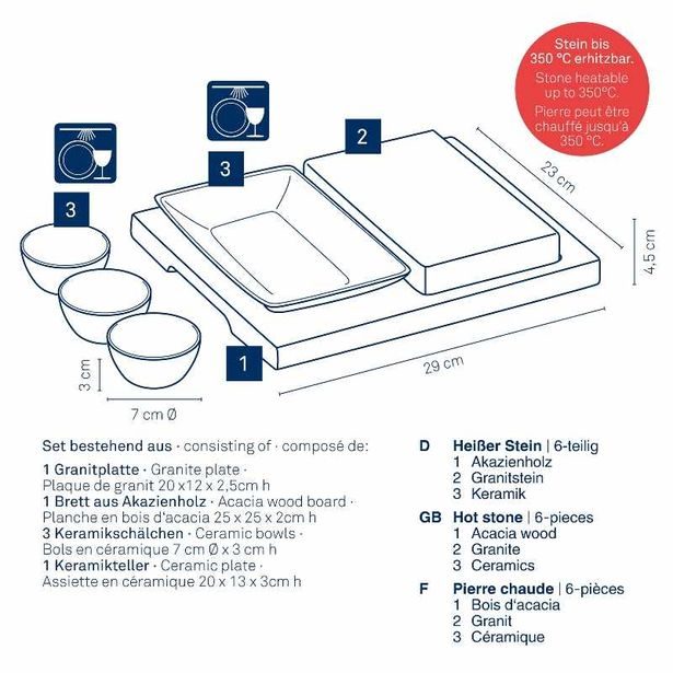 KELA Servírovací misky žhavý kámen XL Country akátové dřevo tmavě šedá 29,0x23,0x4,5cm KL-16629