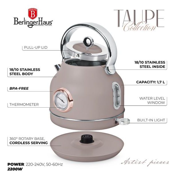 BERLINGERHAUS Rychlovarná konvice s teploměrem Taupe Collection BH-9514