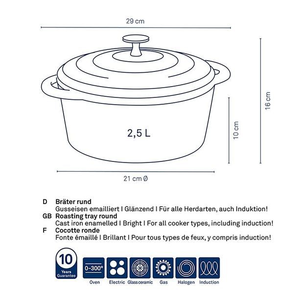 KELA Pekáč litinový s poklicí CALIDO 21 cm šedá KL-12605