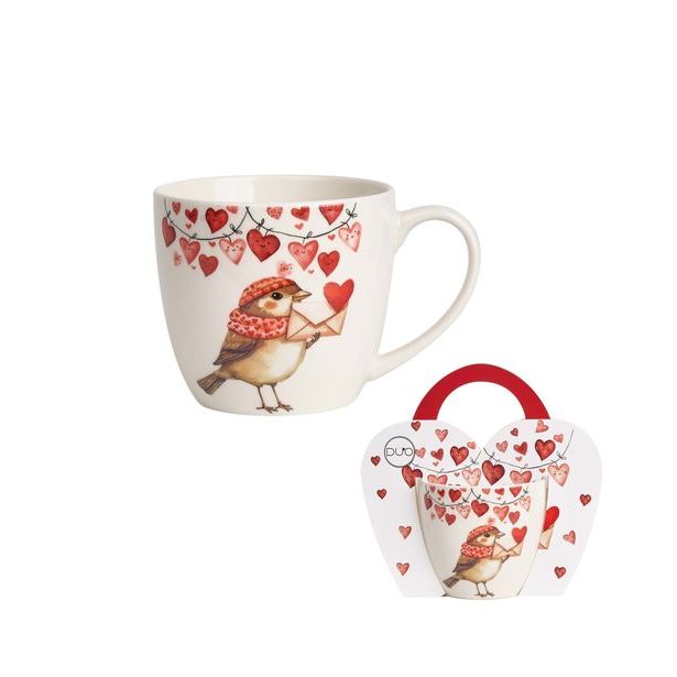 hrnek 460ml baňatý PTÁČEK se srdíčky, DB taška, porcelán