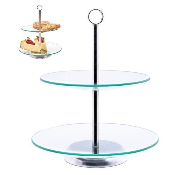 etažér 2patra, d20/d25cm, MILENA, sklo/Cr