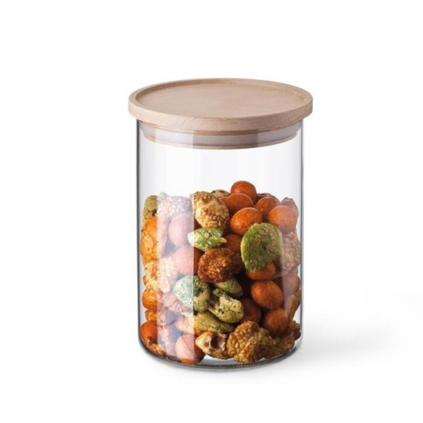 dóza 0,80l, d96x145mm, sklo+dřev.víčko SIMAX