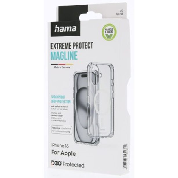Hama Extreme Protect, kryt pro Apple iPhone 16, magnetický, D3O®, nežloutne, průhledný