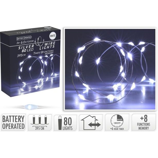 řetěz 395cm, 80LED, venkovní/vnitř., časovač