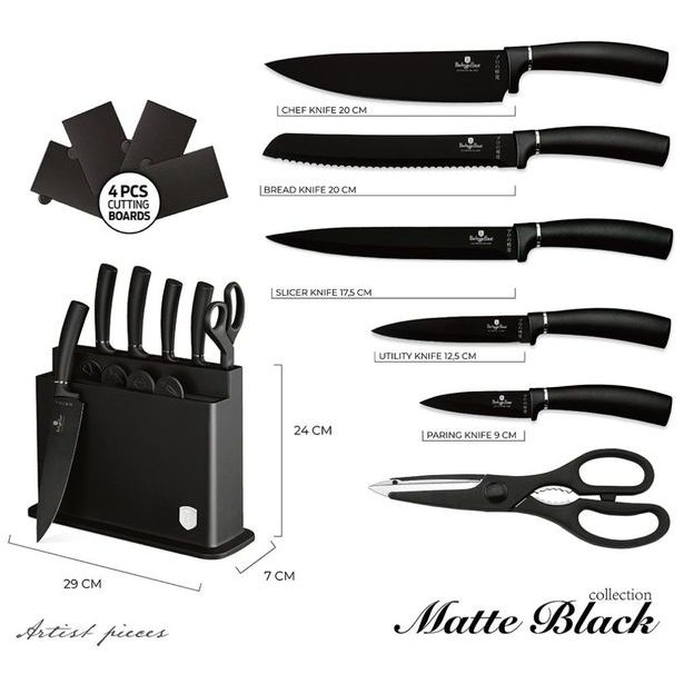 BERLINGERHAUS Sada nožů s nepřilnavým povrchem 11 ks ve stojanu Black silver Collection BH-2492